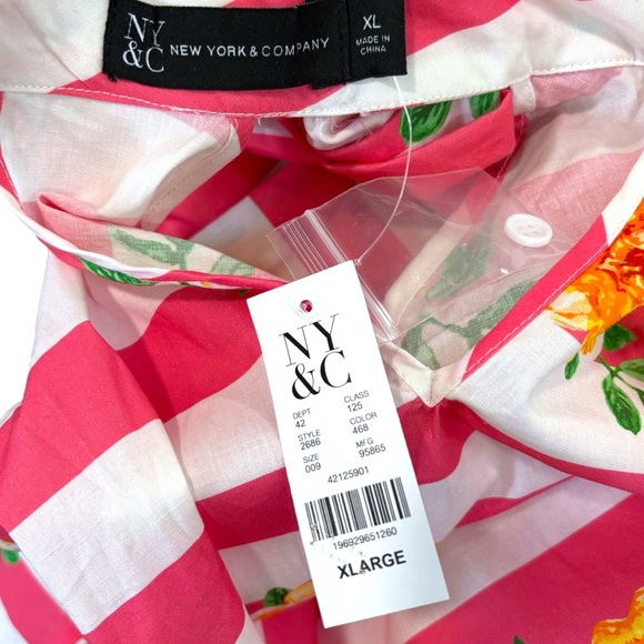 NY&C Pink White Striped Tank Top Neck Tie Bow Womens Size XL NWT - Picture 6 of 10